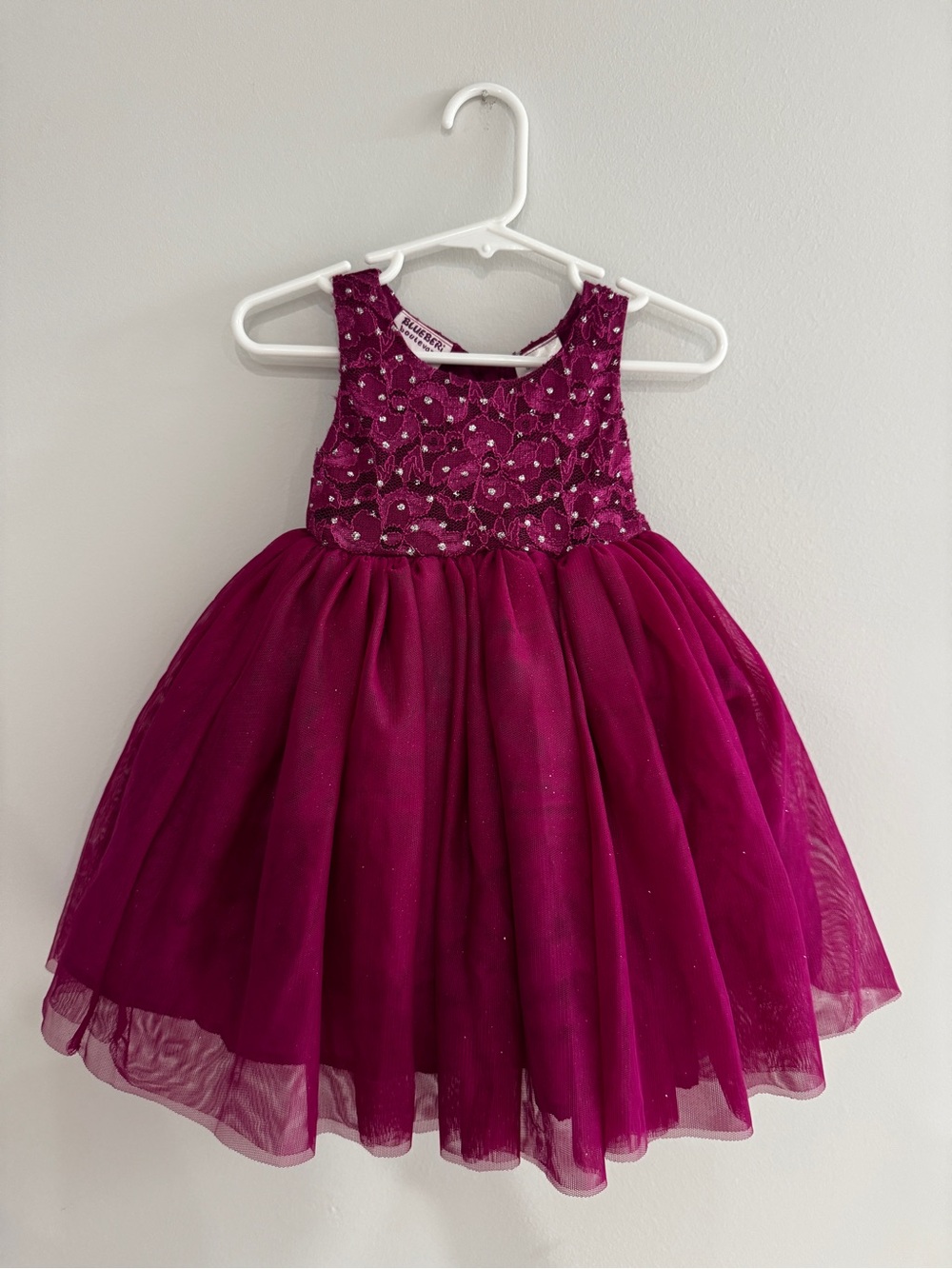 Toddler Sparkle Tulle Dress in Deep Magenta- 12 Months